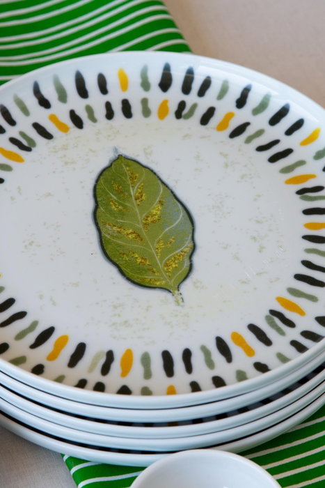 Hermia Juego de Desayuno de Porcelana de 14 Piezas en Blanco, Verde y Amarillo Hermia Juego de Desayuno de Porcelana de 14 Piezas en Blanco, Verde y Amarillo